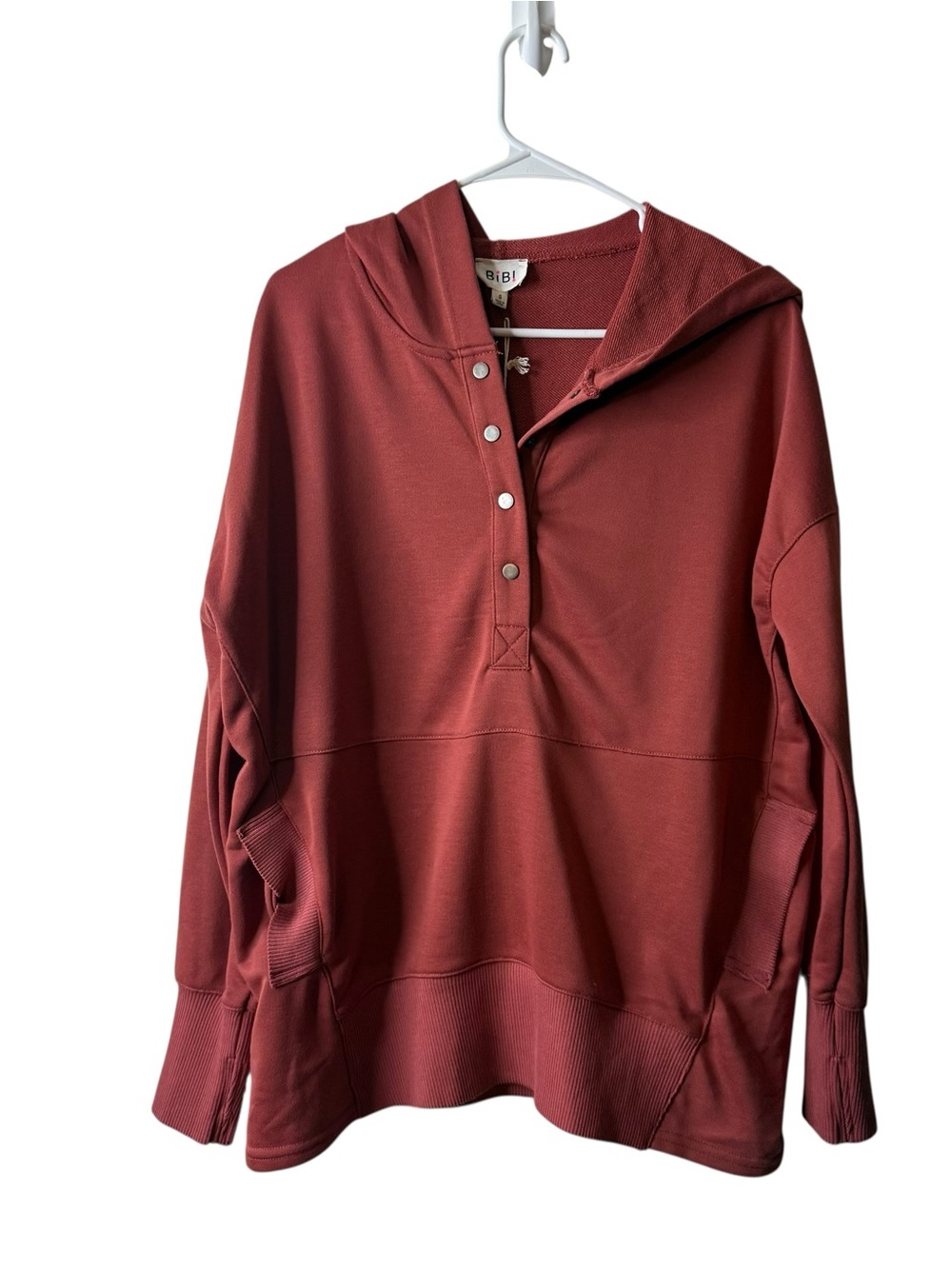 Bibi Red Snap Button Holden Pullover Sweatshirt Sweater NWT